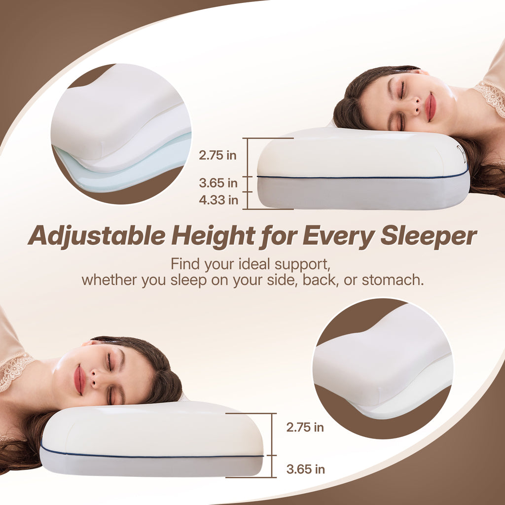 Dorefox Cervical Neck Pillow for Neck & Shoulder Support, Adjustable Memory Foam Pillow with Customizable Height and Firmness, Ergonomic Pillow for Side, Back，Stomach and Combination Sleepers