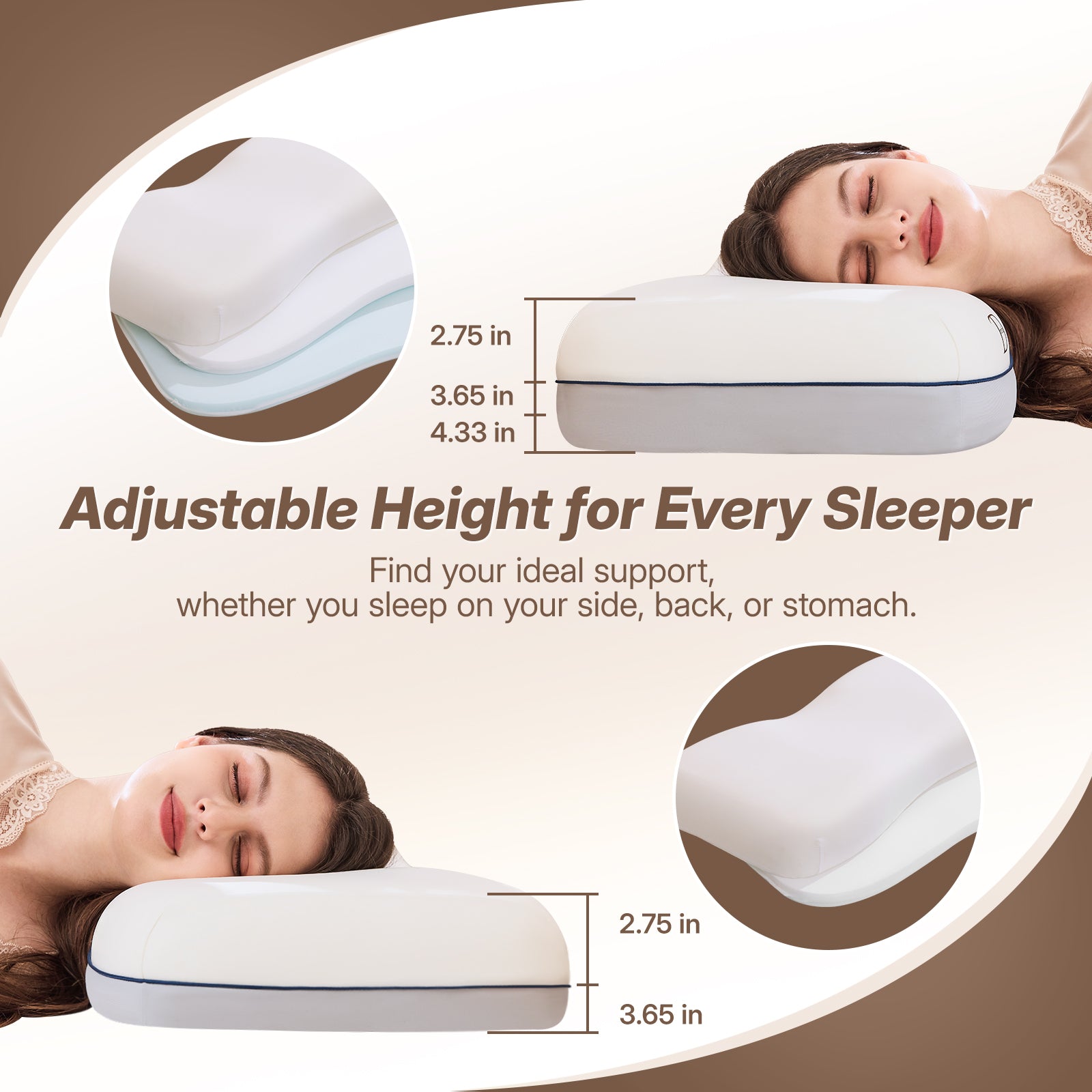 Dorefox Cervical Neck Pillow for Neck & Shoulder Support, Adjustable Memory Foam Pillow with Customizable Height and Firmness, Ergonomic Pillow for Side, Back，Stomach and Combination Sleepers