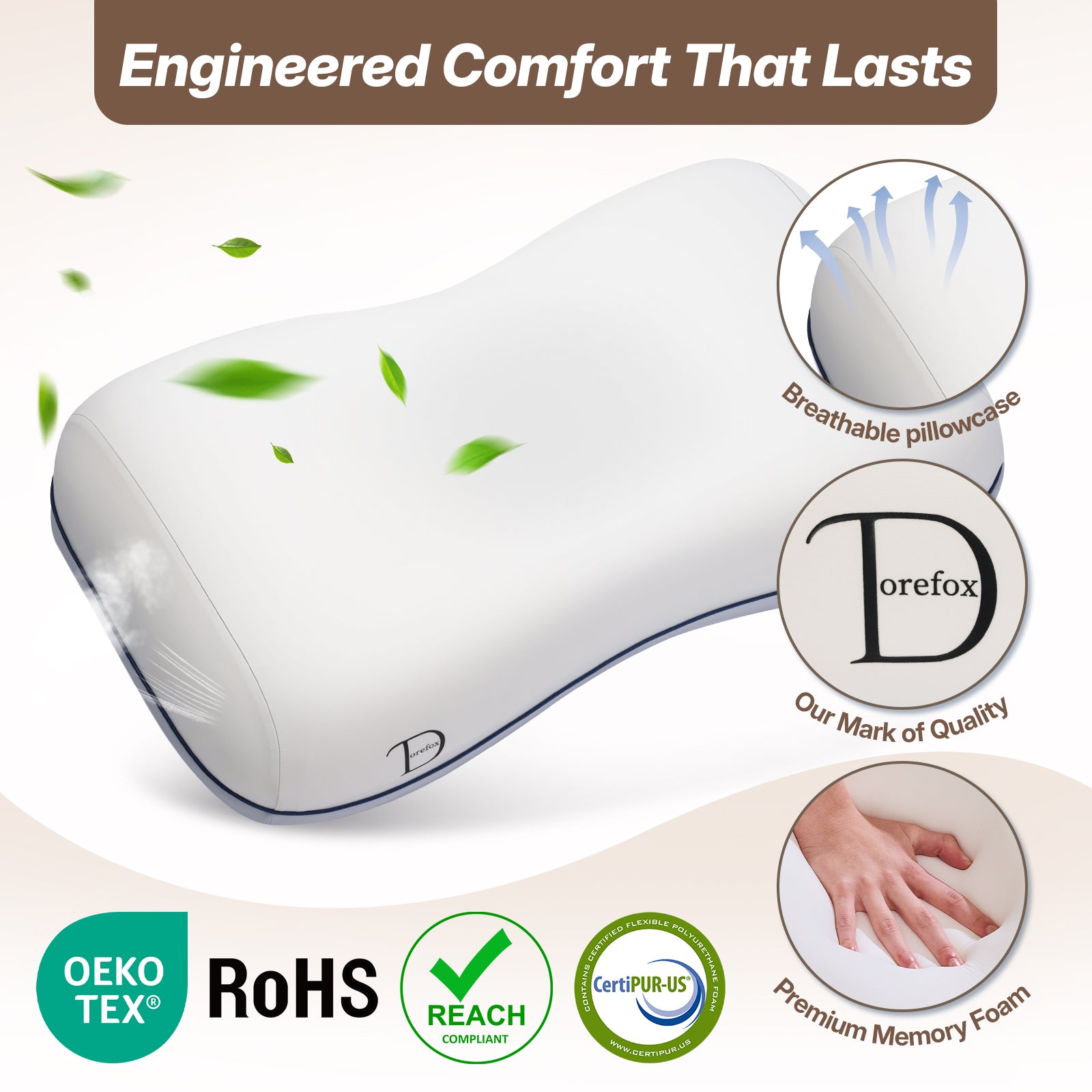 Dorefox Cervical Neck Pillow for Neck & Shoulder Support, Adjustable Memory Foam Pillow with Customizable Height and Firmness, Ergonomic Pillow for Side, Back，Stomach and Combination Sleepers